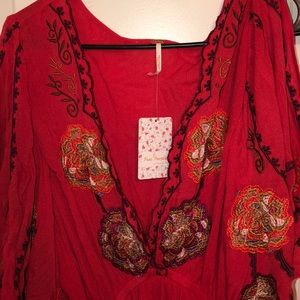 Red embroidered free people dress - size medium